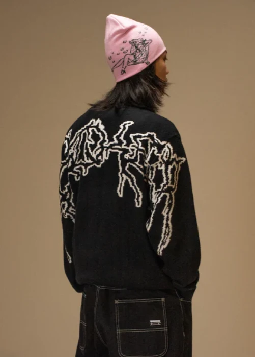 jacker jersey sketeton knit crewneck black
